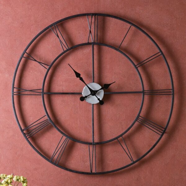Oversized 30-inch Black Wall Clock with Roman Numerals - Image 2