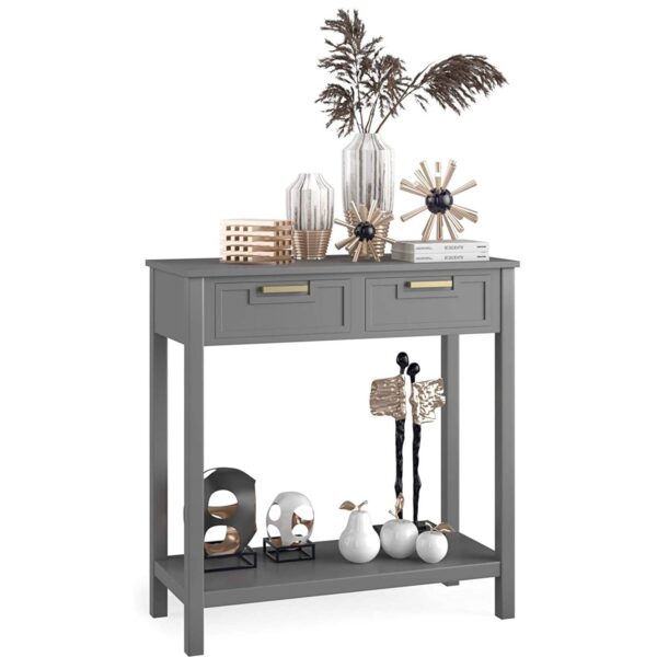 Modern Entryway Accent 2 Drawer Sofa Side Table Grey - Image 2
