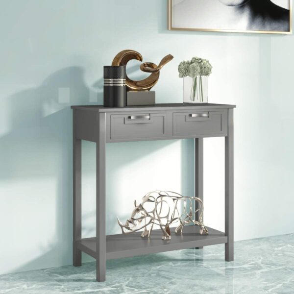Modern Entryway Accent 2 Drawer Sofa Side Table Grey - Image 3