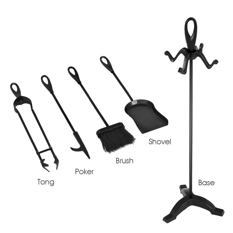 5 Pieces Black Powder Coated Wrought Iron Fireplace Tools Set - Image 4
