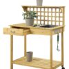 Natural Wood Finish Potting Bench with Trellis Shelving and Sink - Image 2
