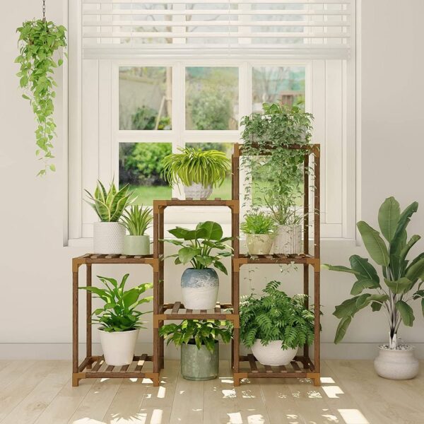 3-Tier Indoor Outdoor Wooden Plant Stand Planter Shelf - Image 2