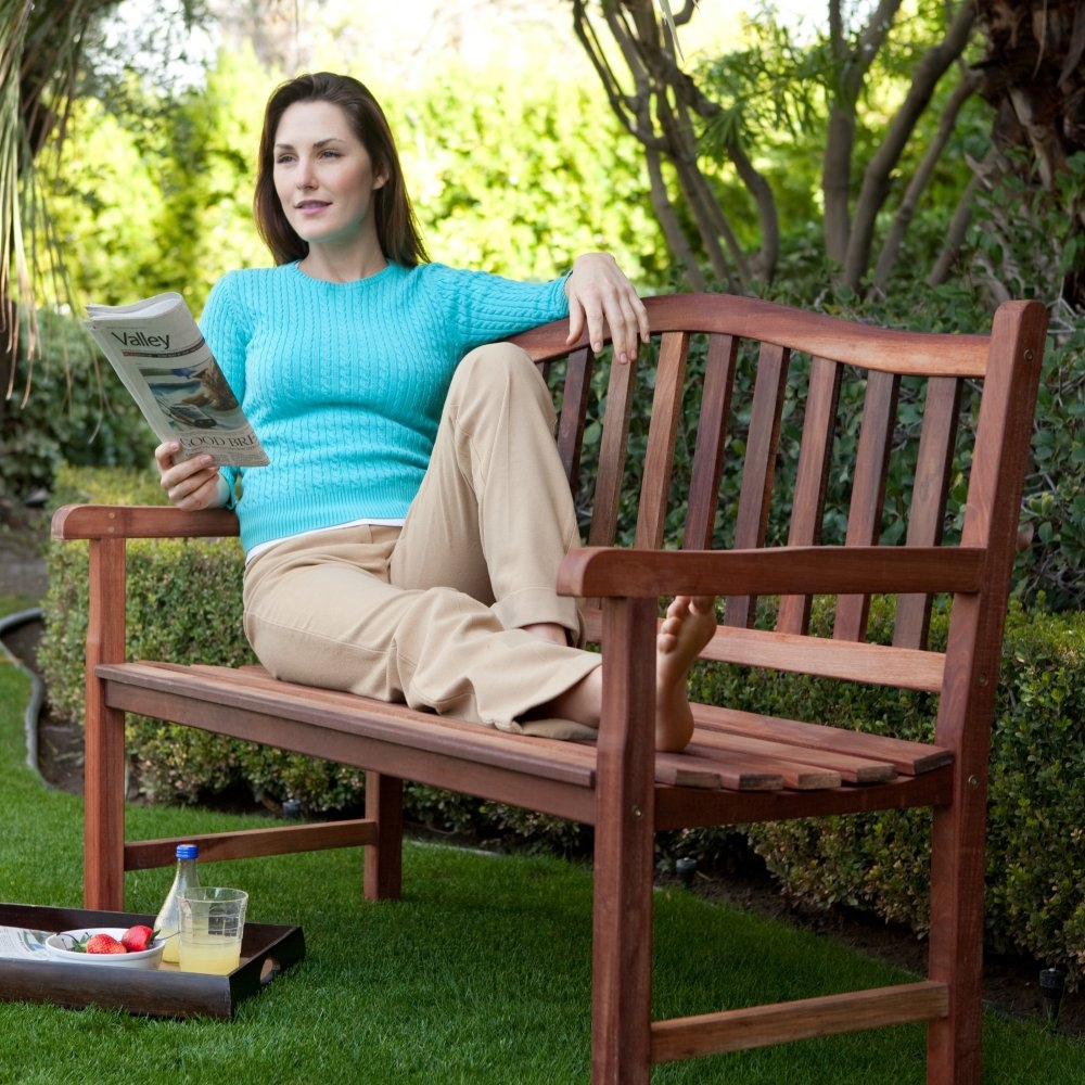 4-Ft Wood Garden Bench with Curved Arched Back and Armrests - Image 3