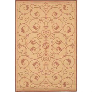 2' x 3'9 Floret Vines Leaves Floral Area Rug in Terracotta Natural