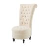 Cream Tufted High Back Plush Velvet Upholstered Accent Low Profile Chair