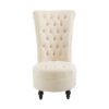 Cream Tufted High Back Plush Velvet Upholstered Accent Low Profile Chair - Image 3