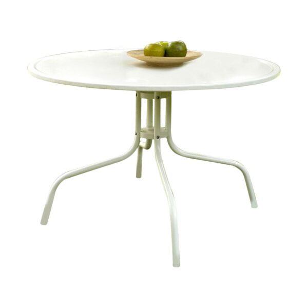 Round Patio Dining Table in White Outdoor UV Resistant Metal - Image 2