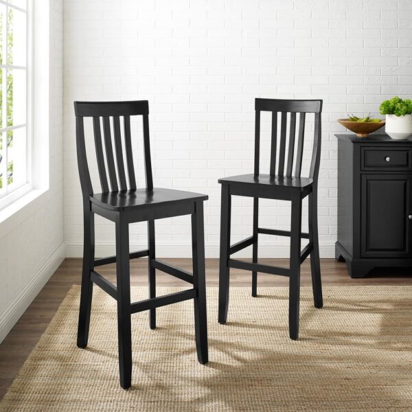 Set of 2 - Solid Hardwood 30-inch BarStool in Classic Black Finish Wood - Image 3