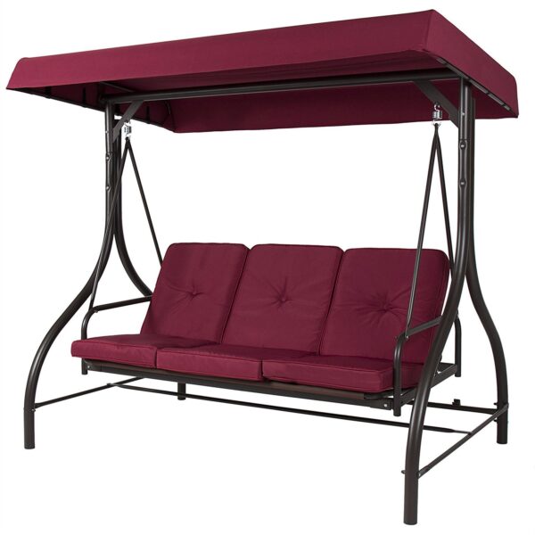 Burgundy Outdoor Patio Deck Porch Canopy Swing with Cushions - Image 2