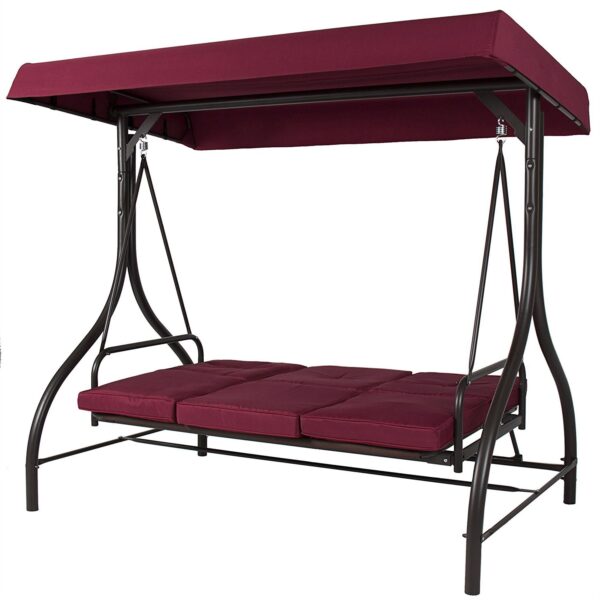 Burgundy Outdoor Patio Deck Porch Canopy Swing with Cushions - Image 3