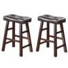 Set of 2 - 24-inch Dark Cherry Counter Stools with Faux Leather Seat