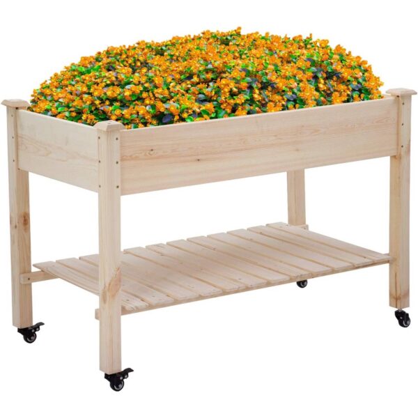 2ft x 4ft Outdoor Solid Fir Wood Raised Garden Bed Planter Box on Locking Wheels - Image 2
