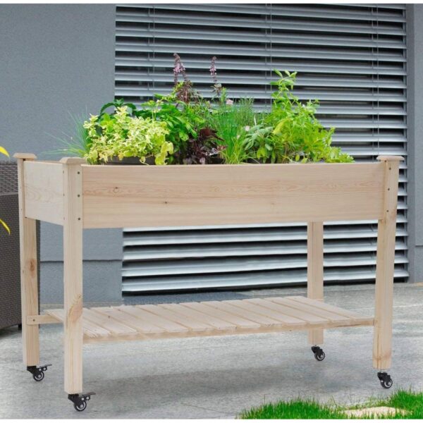 2ft x 4ft Outdoor Solid Fir Wood Raised Garden Bed Planter Box on Locking Wheels - Image 3