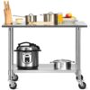Stainless Steel 4ft x 2ft Kitchen Cart Table on Wheels with Adjustable Shelf - Image 2