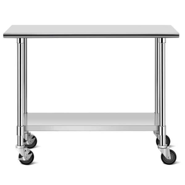Stainless Steel 4ft x 2ft Kitchen Cart Table on Wheels with Adjustable Shelf - Image 3