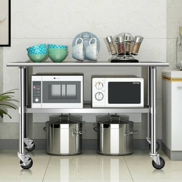 Stainless Steel 4ft x 2ft Kitchen Cart Table on Wheels with Adjustable Shelf - Image 5