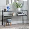 Black Steel Frame Console Table with Tempered Glass Top and Mirror Shelf - Image 2