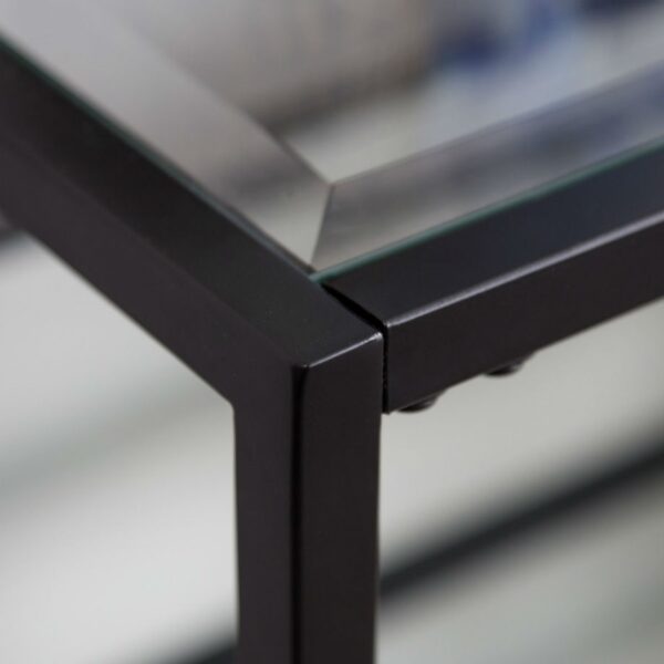 Black Steel Frame Console Table with Tempered Glass Top and Mirror Shelf - Image 3