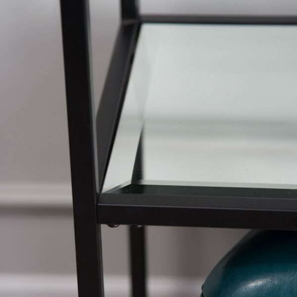 Black Steel Frame Console Table with Tempered Glass Top and Mirror Shelf - Image 4
