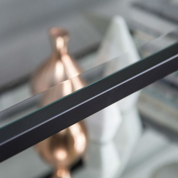 Black Steel Frame Console Table with Tempered Glass Top and Mirror Shelf - Image 5