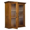 Oak Finish Bathroom Wall Cabinet with Glass  2-Doors & Shelves - Image 3