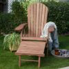 Dark Brown Wood Outdoor Adirondack Chair with Retractable Footrest Ottoman - Image 2