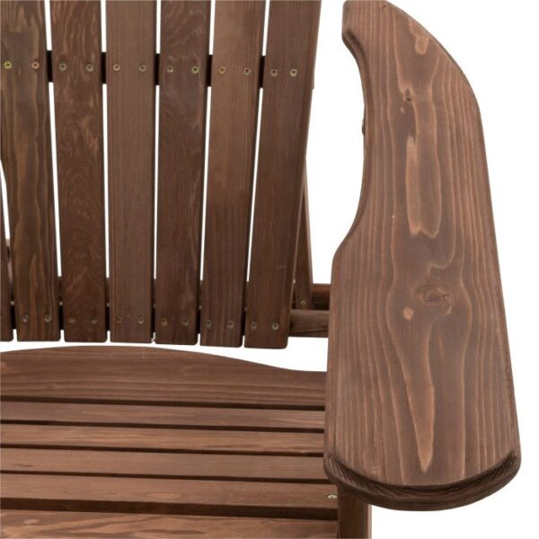 Dark Brown Wood Outdoor Adirondack Chair with Retractable Footrest Ottoman - Image 4