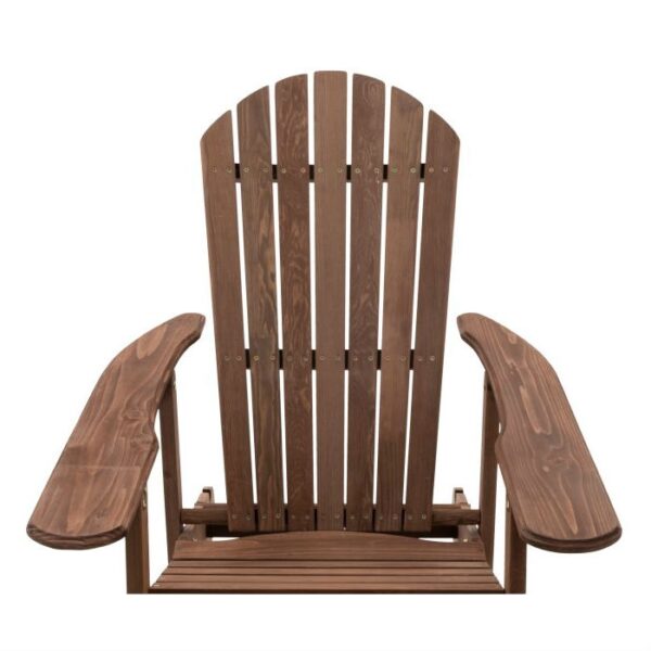 Dark Brown Wood Outdoor Adirondack Chair with Retractable Footrest Ottoman - Image 5