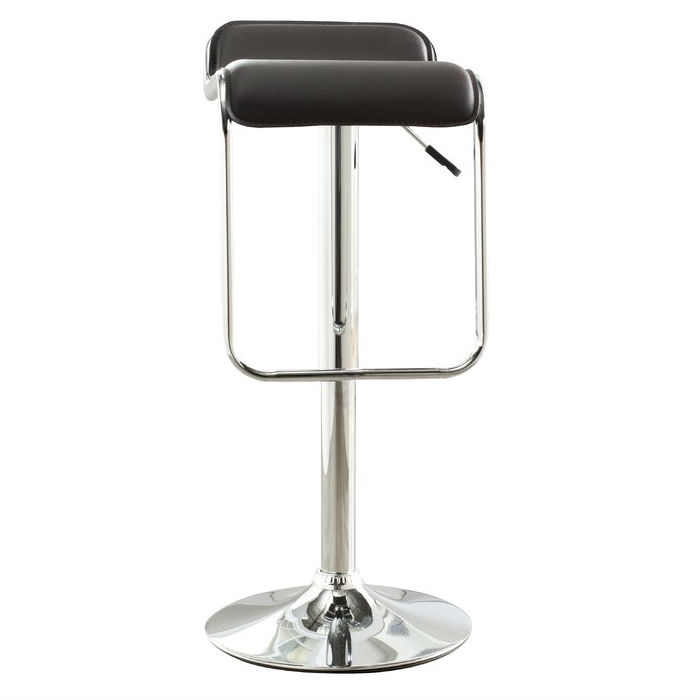 Modern Adjustable Height Bar Stool with Brown Faux Leather Swivel Seat