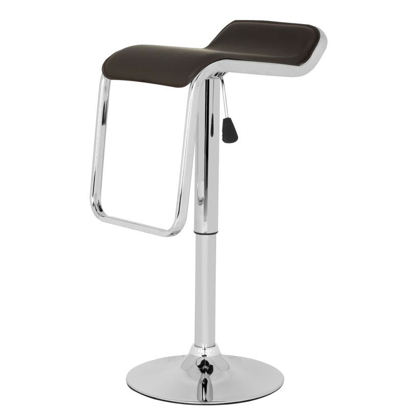 Modern Adjustable Height Bar Stool with Brown Faux Leather Swivel Seat - Image 2