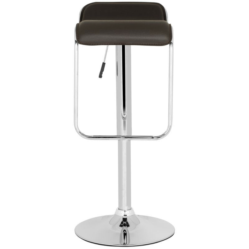 Modern Adjustable Height Bar Stool with Brown Faux Leather Swivel Seat - Image 3