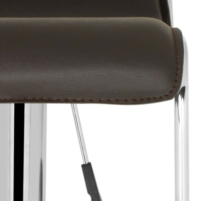 Modern Adjustable Height Bar Stool with Brown Faux Leather Swivel Seat - Image 5