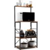 Black Metal 4-Shelf Rustic Brown Wood Kitchen Baker's Rack Microwave Stand