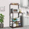 Black Metal 4-Shelf Rustic Brown Wood Kitchen Baker's Rack Microwave Stand - Image 3