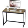 Small Home Office Modern Laptop Computer Desk Table Metal Frame Brown Wood Top - Image 2