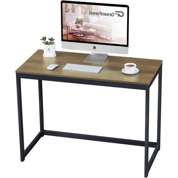 Small Home Office Modern Laptop Computer Desk Table Metal Frame Brown Wood Top - Image 2