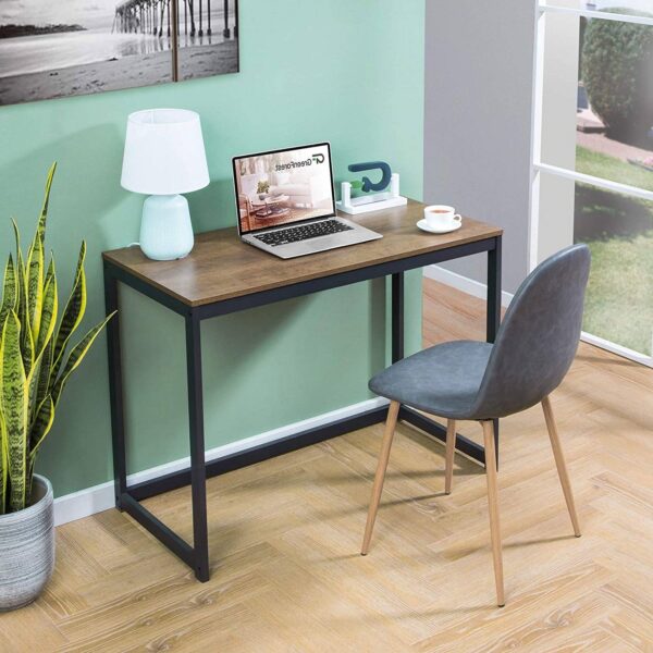 Small Home Office Modern Laptop Computer Desk Table Metal Frame Brown Wood Top - Image 3
