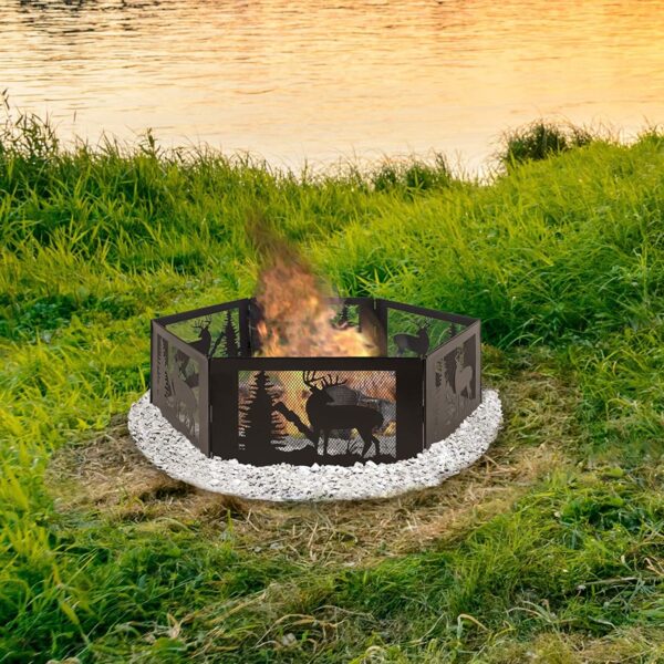 Deer Print Hexagon Portable Folding Steel Mesh Fire Pit w/ Carry Case - Image 3