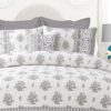 Full / Queen 4-Piece Reversible Grey White Cotton Quilt Set with Decorative Pillow and 2 Shams - Image 3