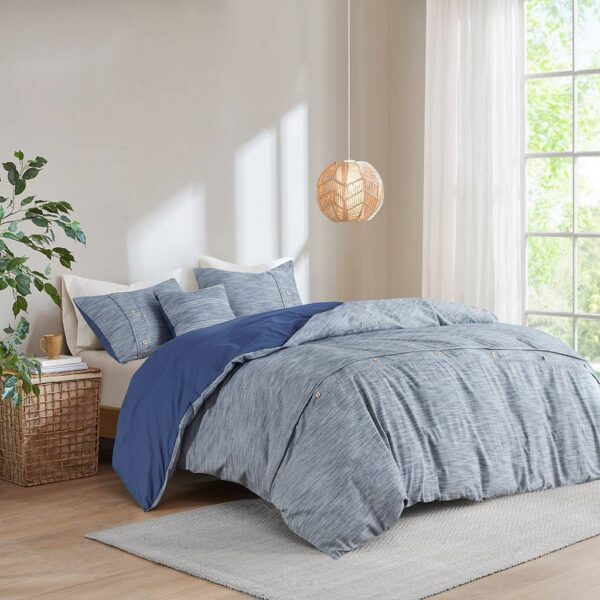 Full / Queen size 5-Piece Cotton Farmhouse Blue Comforter Set - Image 2