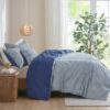 Full / Queen size 5-Piece Cotton Farmhouse Blue Comforter Set - Image 3