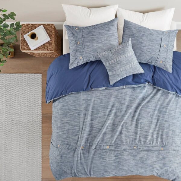 Full / Queen size 5-Piece Cotton Farmhouse Blue Comforter Set - Image 4