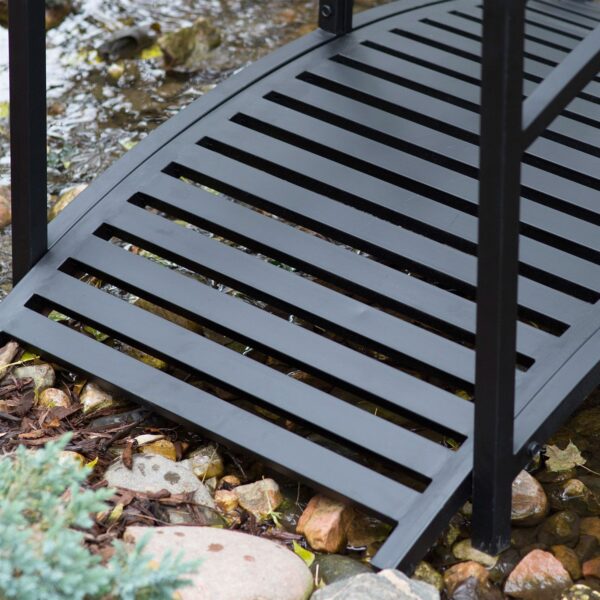Contemporary Outdoor 4-Ft Metal Garden Bridge in Black Steel with Side Rails - Image 2