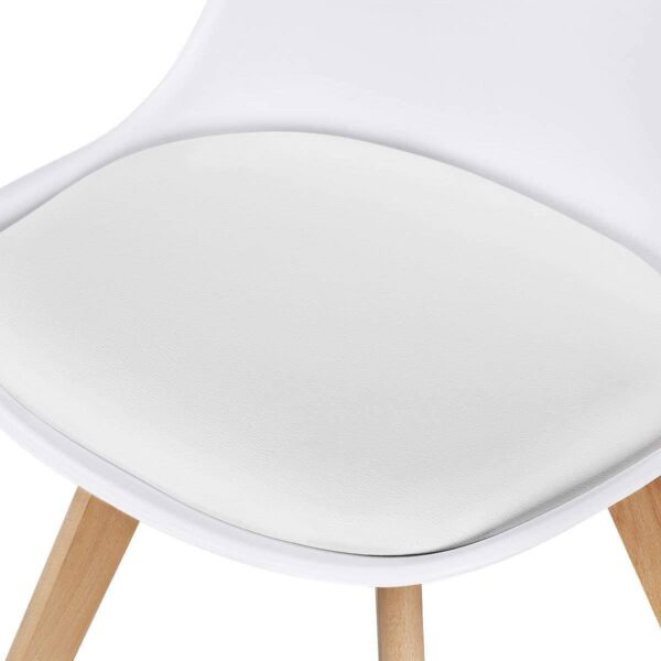 Set of 4 Modern White Shell Dining Chair Upholstered Padded Seat w/ Beechwood  Legs - Image 3
