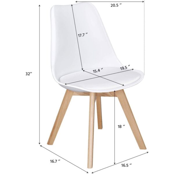 Set of 4 Modern White Shell Dining Chair Upholstered Padded Seat w/ Beechwood  Legs - Image 4