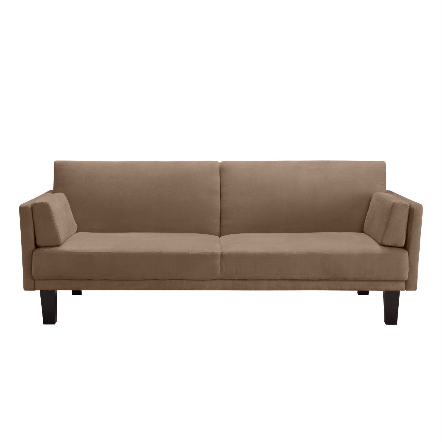 Modern Tan Microfiber Upholstered Futon Style Sleeper Sofa Bed - Image 3