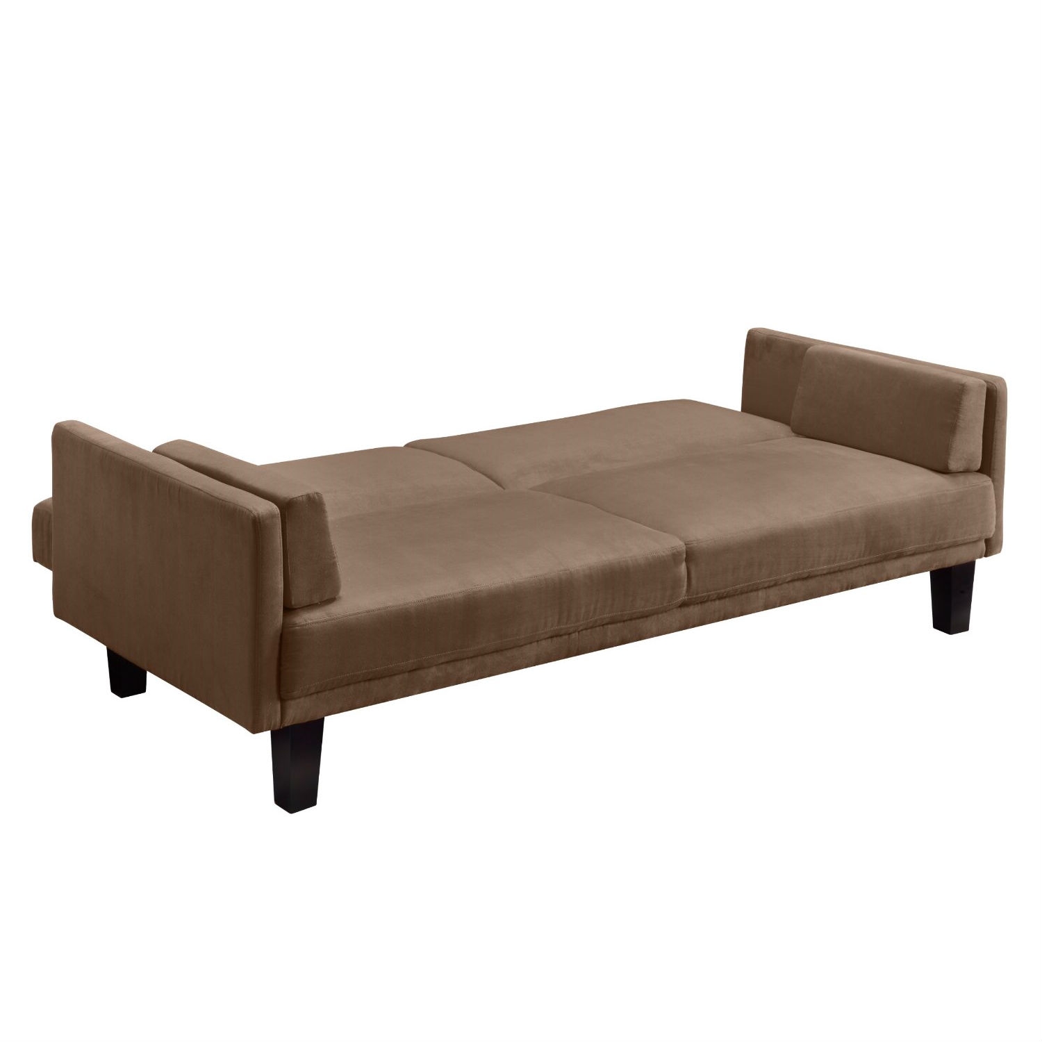 Modern Tan Microfiber Upholstered Futon Style Sleeper Sofa Bed - Image 4