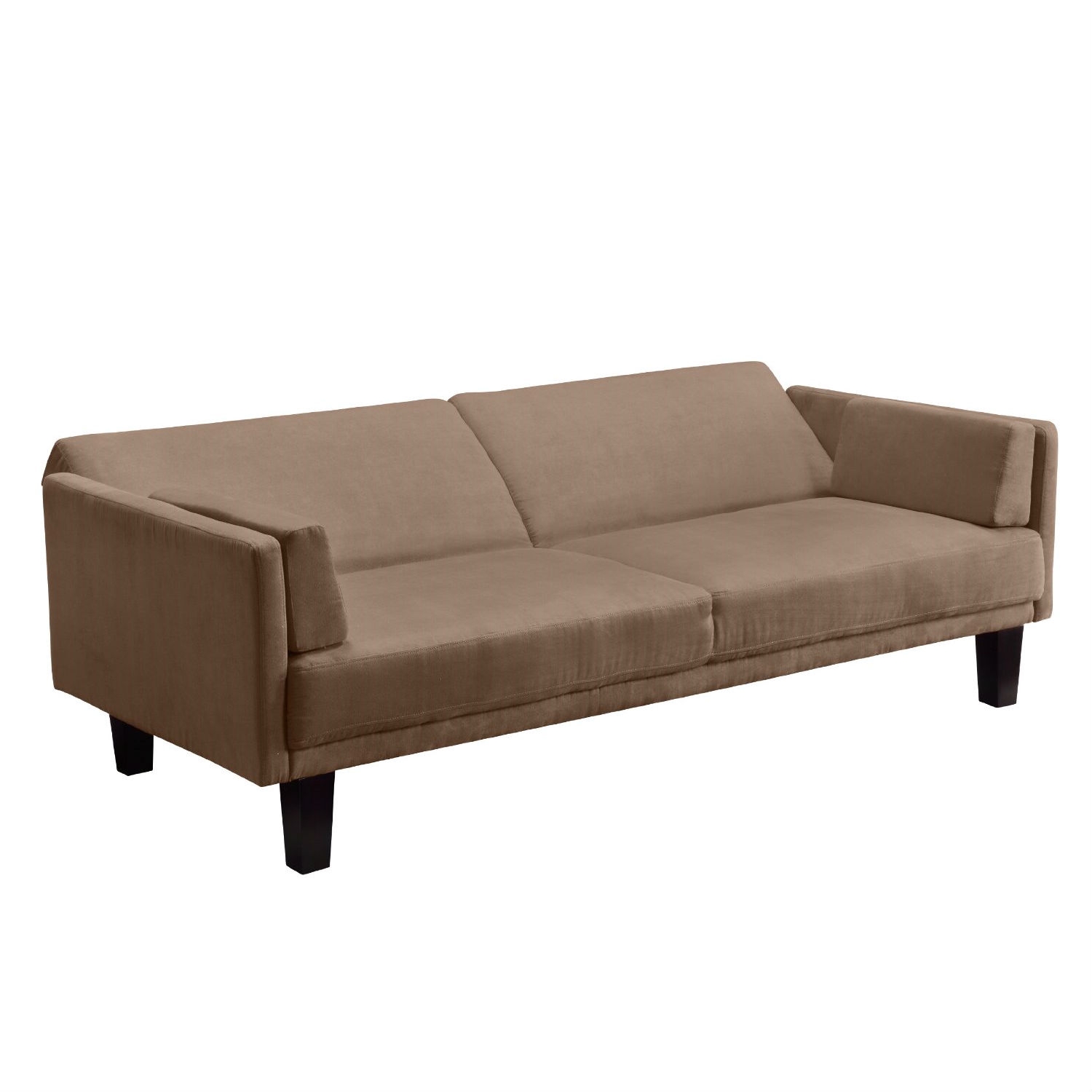 Modern Tan Microfiber Upholstered Futon Style Sleeper Sofa Bed - Image 5