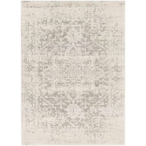5' x 7' Distressed Oriental Area Rug in Light Grey / Beige