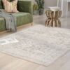 5' x 7' Distressed Oriental Area Rug in Light Grey / Beige - Image 4